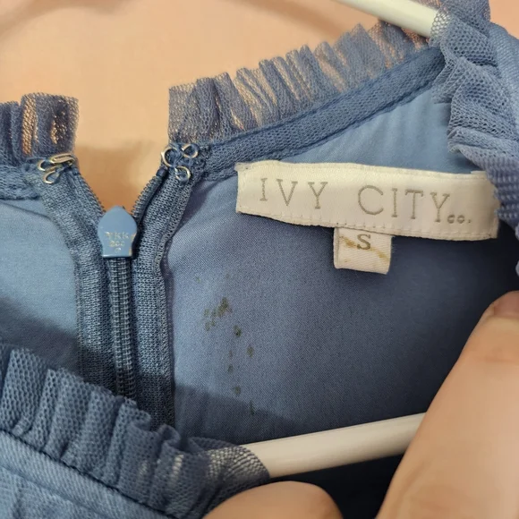 Ivy City Co Blue Anastasia Tiered Beaded Embellished Tulle Maxi Dress Formal - Picture 5 of 13